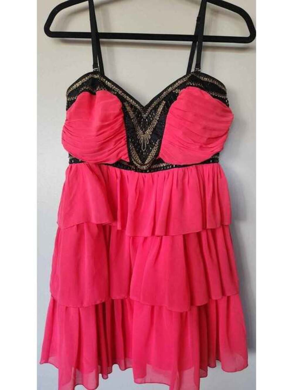 Pink Tiered Ruffle Mini Dress with Beaded Bodice Sz 8 US
NWT